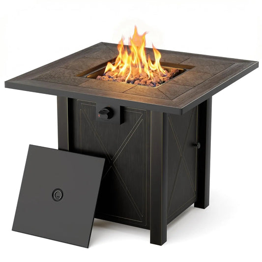 Premium Ceramic Tabletop Propane Fire Pit 50000 BTU With Lid And Lava