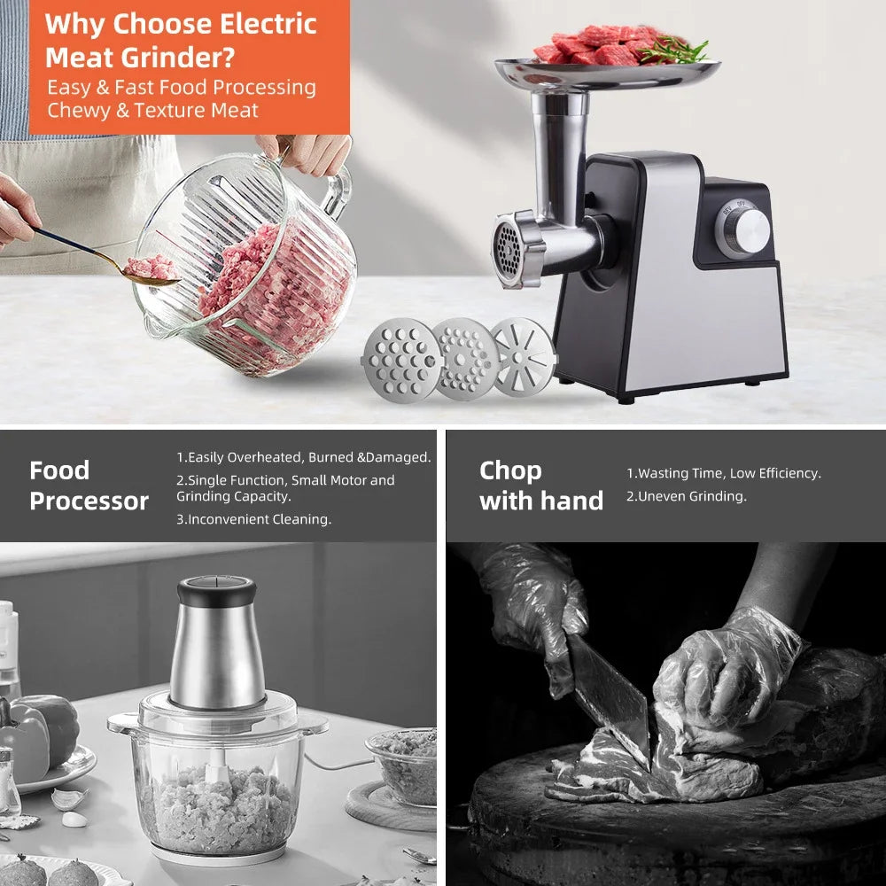Stainless Steel Meat Grinder And Kitchen Machine Slicer Sausage Filler
