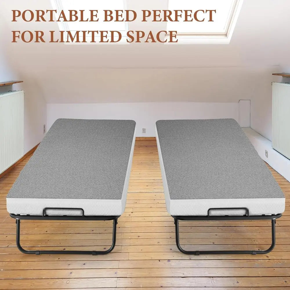 Portable Twin Size Rollaway Bed with Foam Mattress, Guest Bed, Space-Saving Design, Lockable Wheels, Easy Assembly,Customized