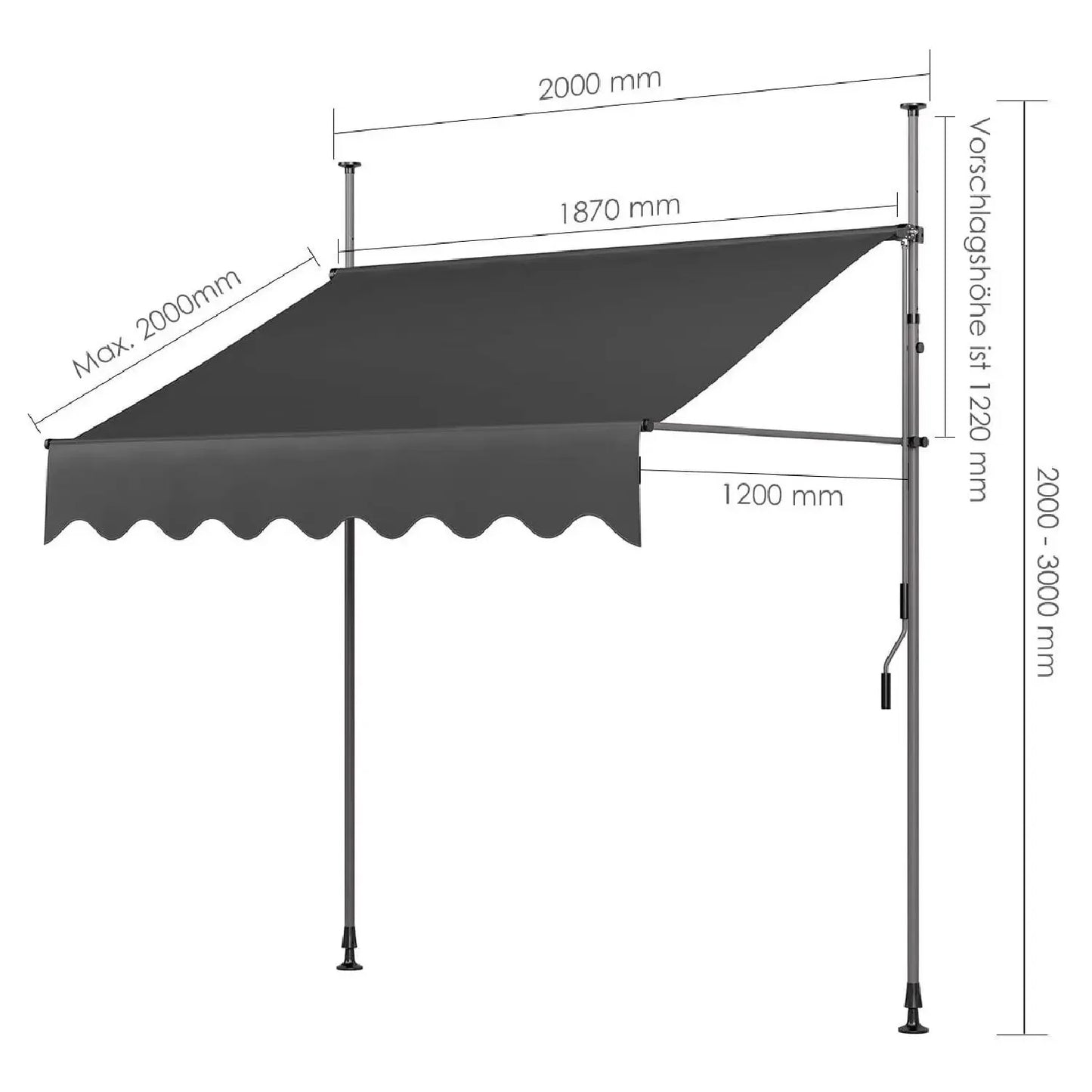 NONECN Retractable Balcony Patio Awning UV Protection With Hand Crank