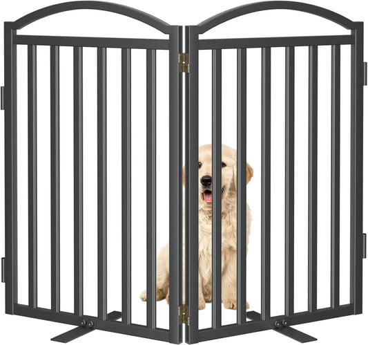 32'' Height Freestanding Dog Gate, Foldable Metal Pet Fence for Indoor and Outdoor Use, Black Color with 2 Panels
