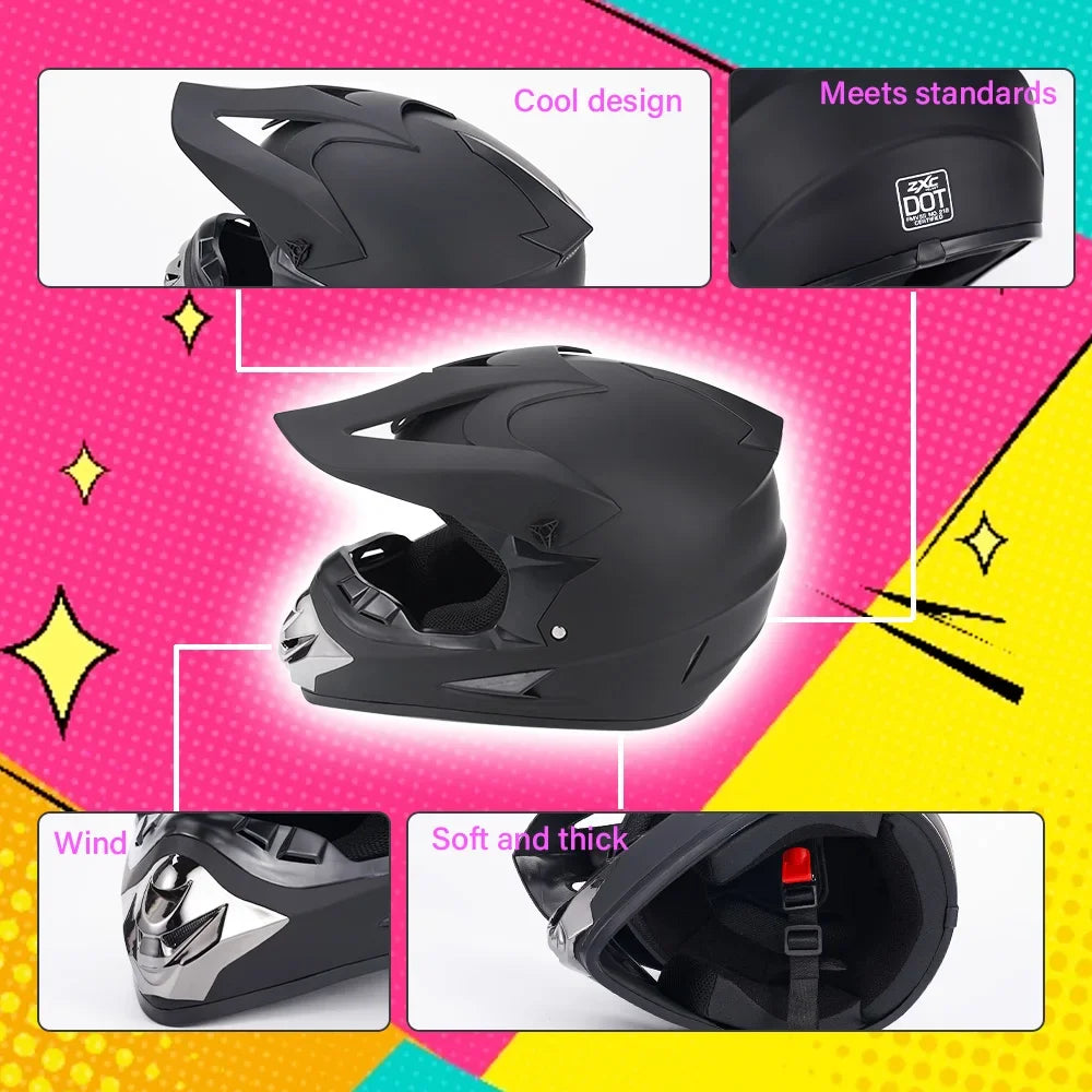 Off Road Motorcycle Full Face Helmet Set Goggles Mask DOT