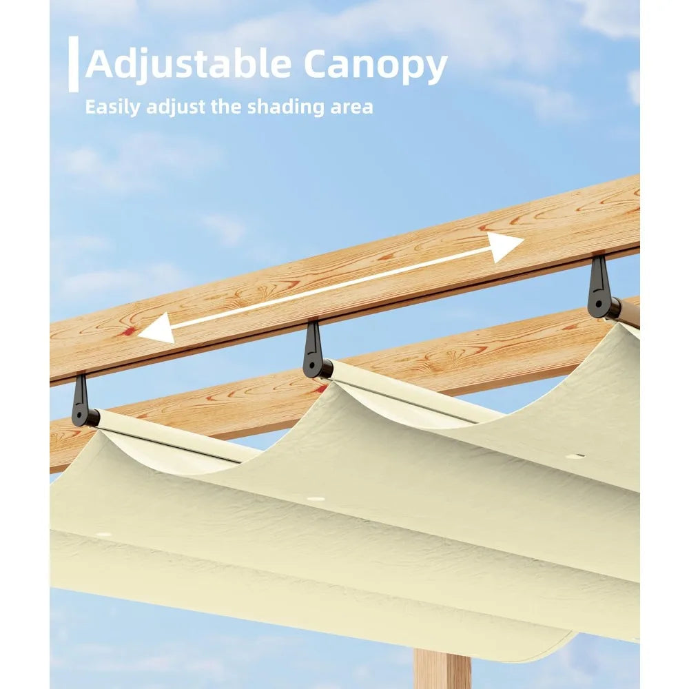 Aluminum Faux Wood Outdoor Pergola With Retractable Canopy