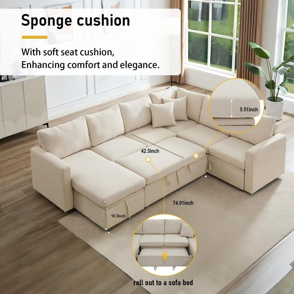 DAFIFY Cloud U-Shaped Sectional Sofa With Pull-Out Bed