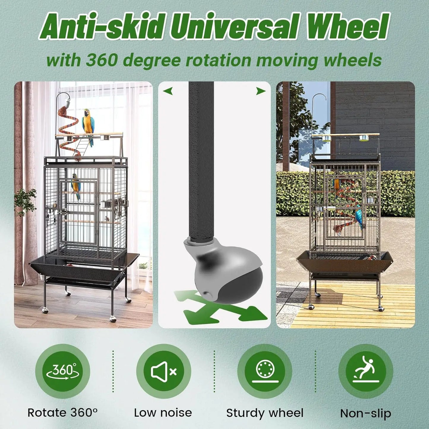 82 Inch Bird Cage, Bird Flight Cages with Rolling Stand & Bottom Tray, Wrought Iron Parrot Cage with