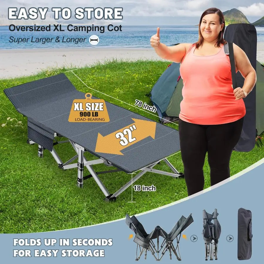 Portable Folding Camping Cot With Pad For Outdoor Travel