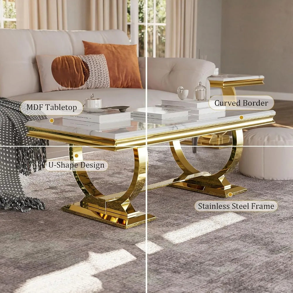 Coffee Table With Double U Base And Textured Desktop
