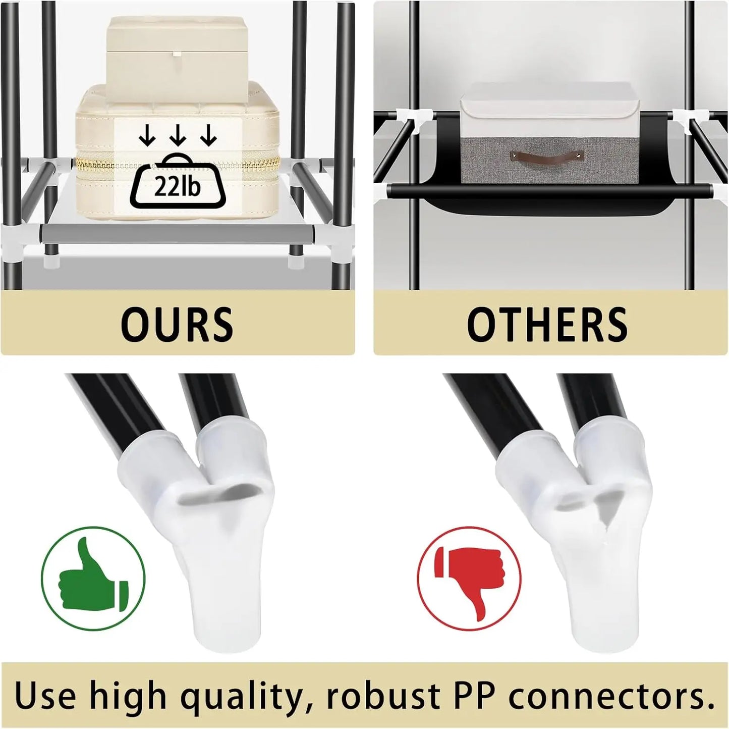 Portable Wardrobe Closet With Zippers Steel Frame 4 Shelves