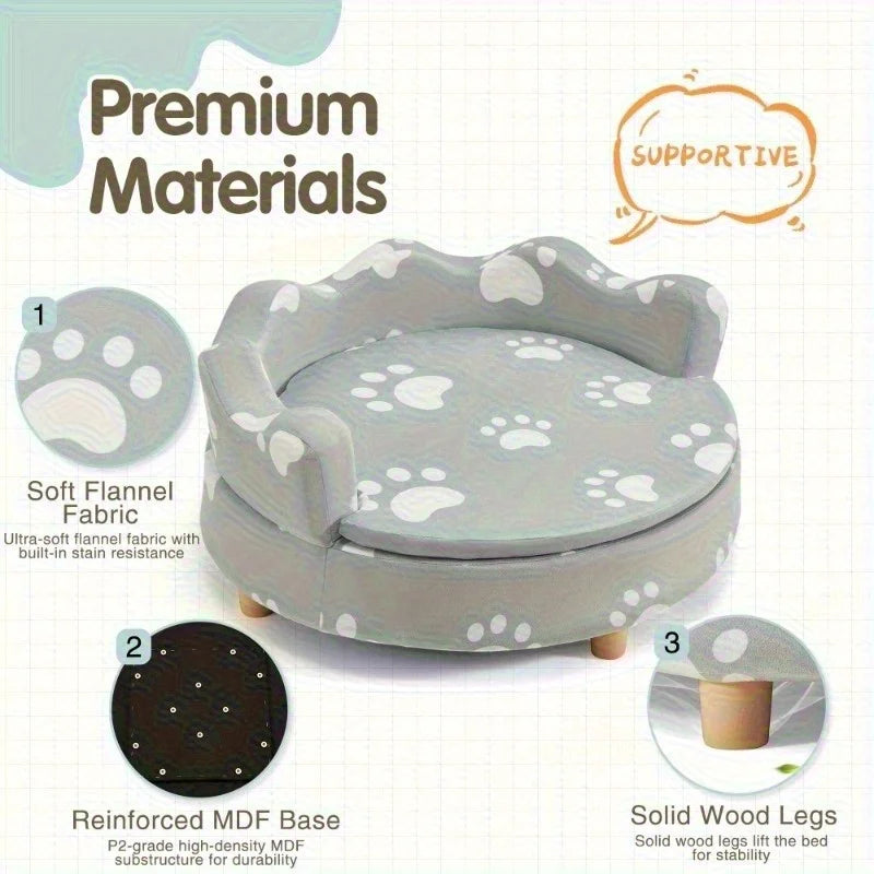 EROMMY 26'' Raised Dog Sofa Bed for Small & Medium Dogs – Comfortable Couch with 3-Sided Backrest & Foam Base, Gray