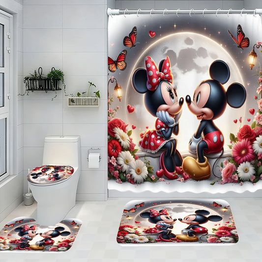 Disney Mickey Mouse Bathroom Four-piece Set - Avant-garde Waterproof Shower Curtain, creating a complete bathroom kit