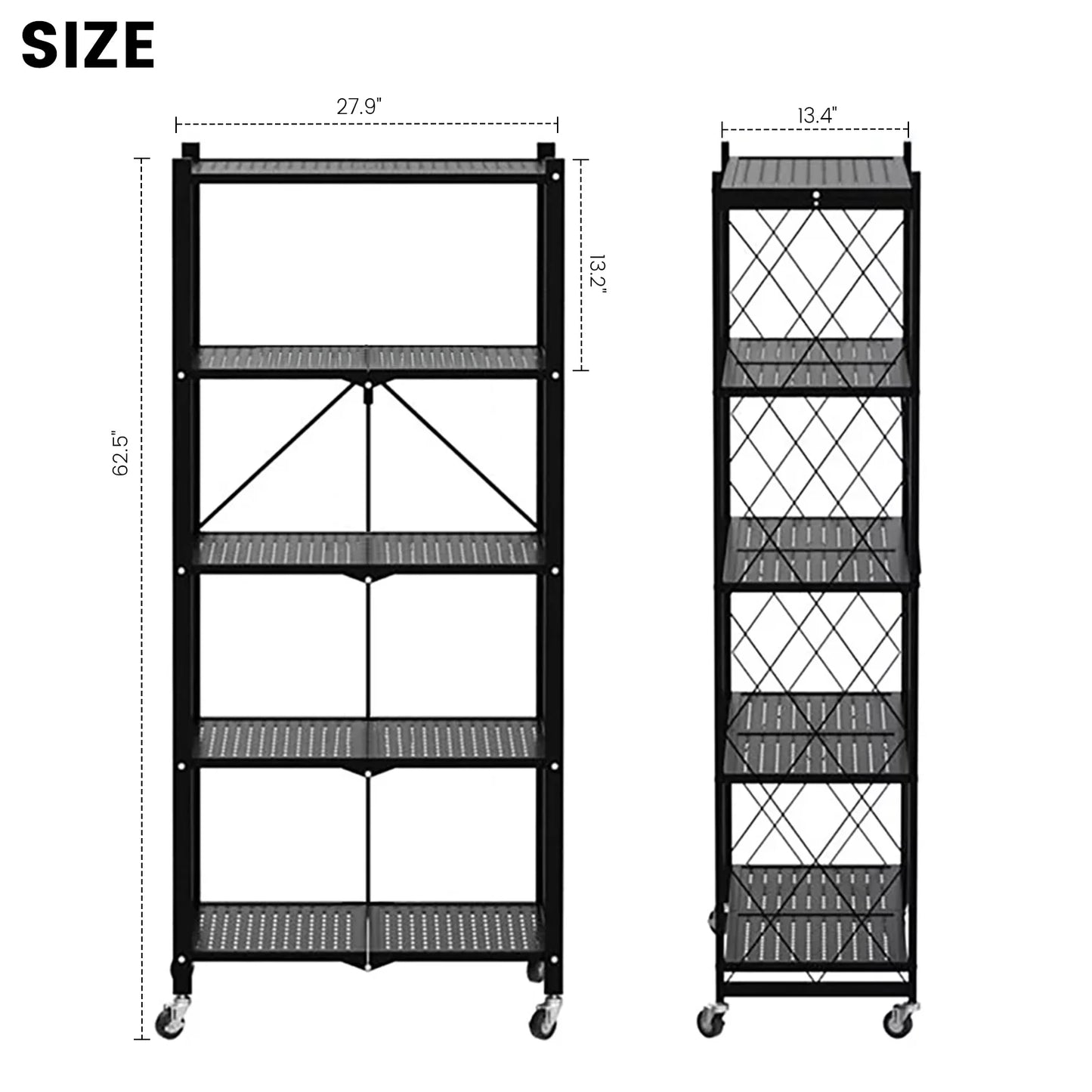 Five-Tier Foldable Storage Shelf Organizer With Wheels For Garage Kitchen