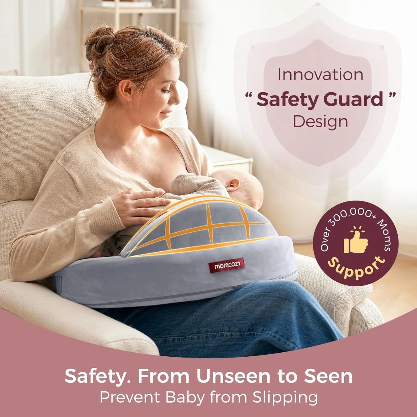 Ergonomic Nursing Pillow with Safety Fence - Firm Memory Foam, Adjustable & Washable Cover for Comfortable Breastfeeding