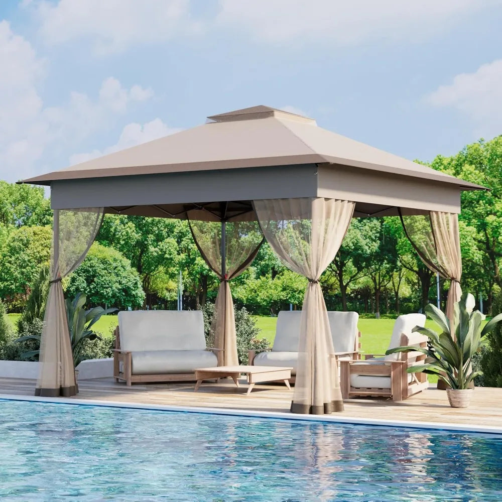 11x11 Pop Up Gazebo Tent with Mosquito Netting – Quick Set Up, Water-Resistant Outdoor Canopy for Patio, Garden, Backyard, and
