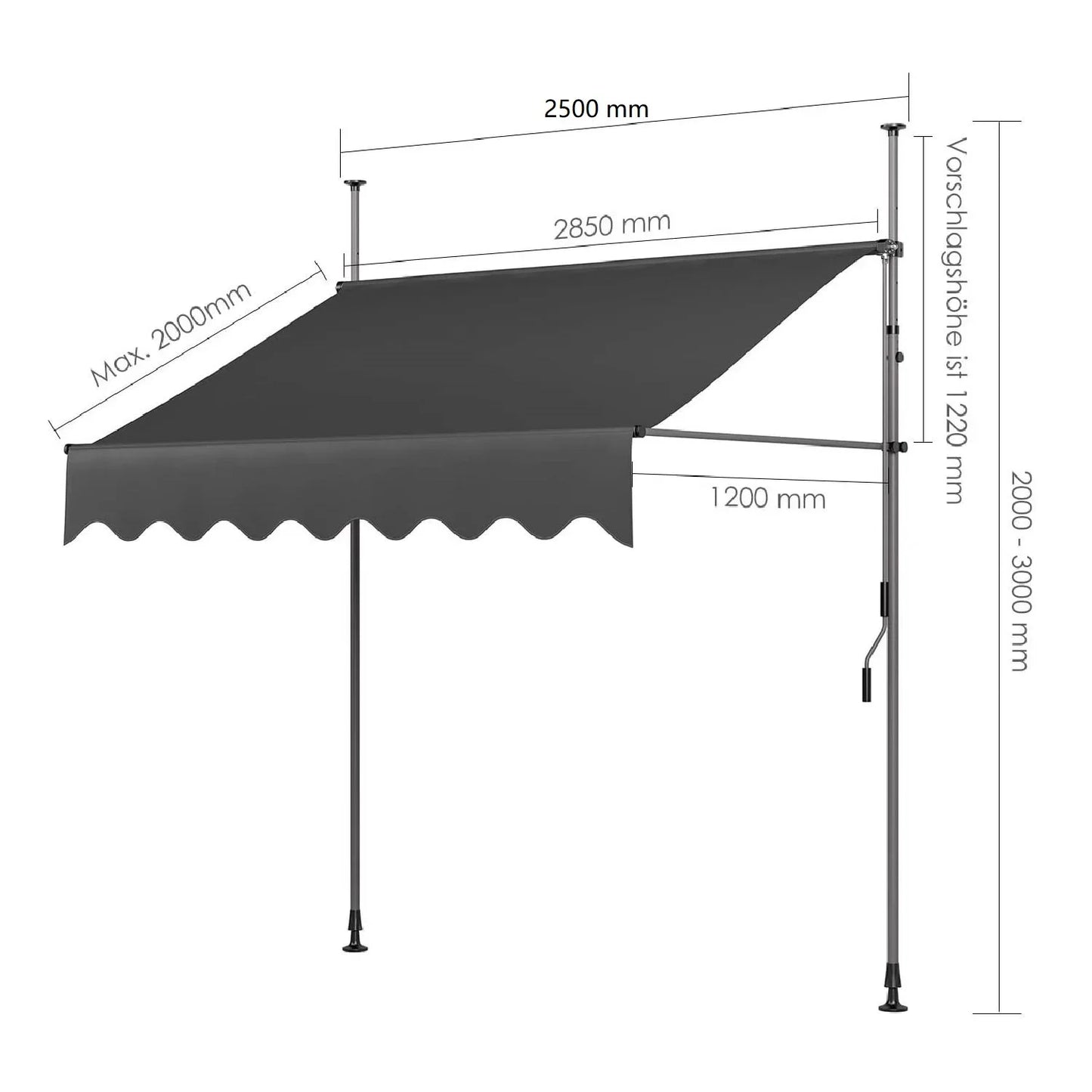NONECN Retractable Balcony Patio Awning UV Protection With Hand Crank
