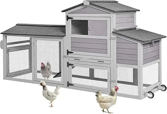 80in Chicken Coop with Wheels, Expandable Large Waterproof Chicken House for Outdoor with Nesting Box, Leakproof Pull-on Tray