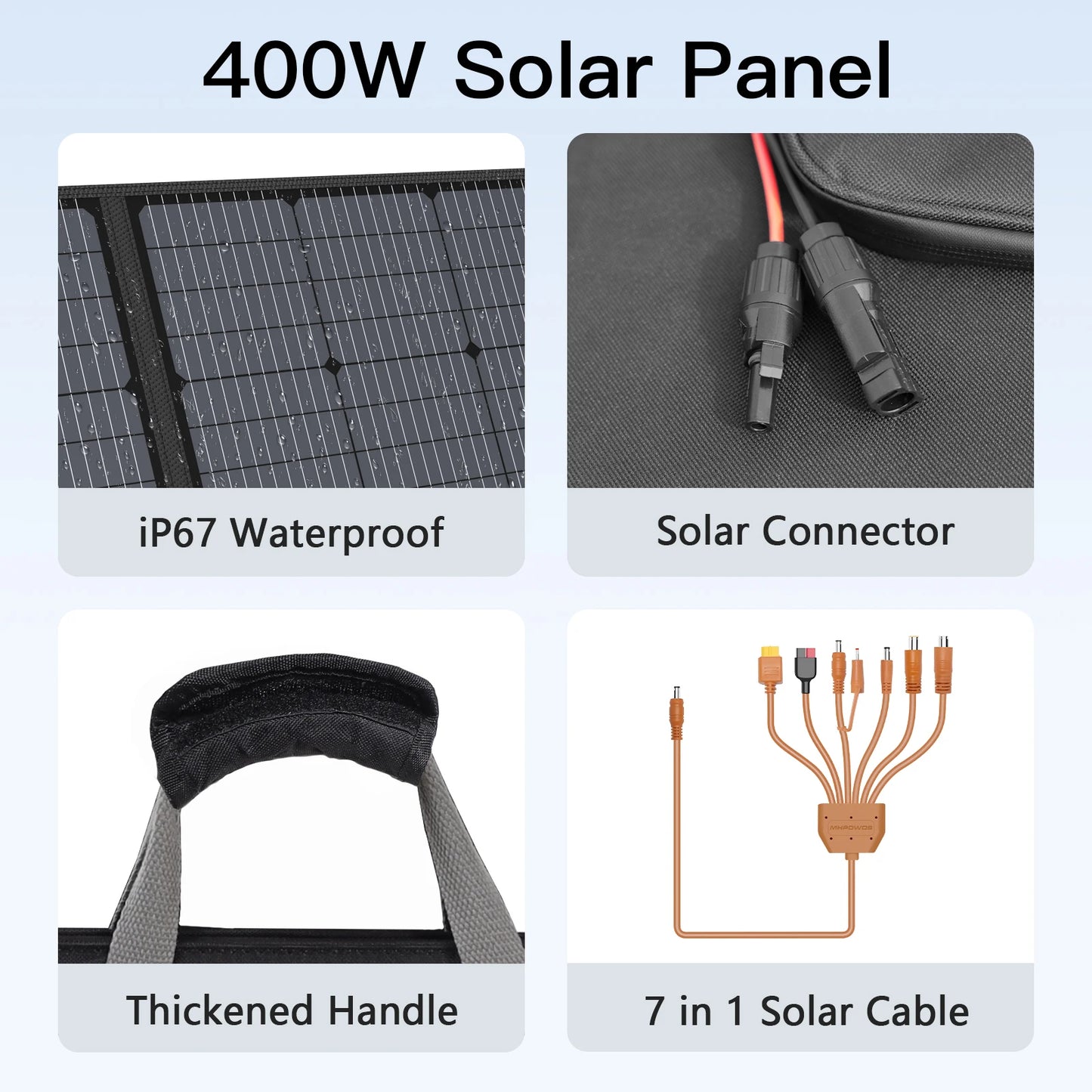MHPOWOS 220/400W Lightweight Portable Solar Panel , Foldable Solar Panel with Kickstands for RV,Camping, Off Grid System
