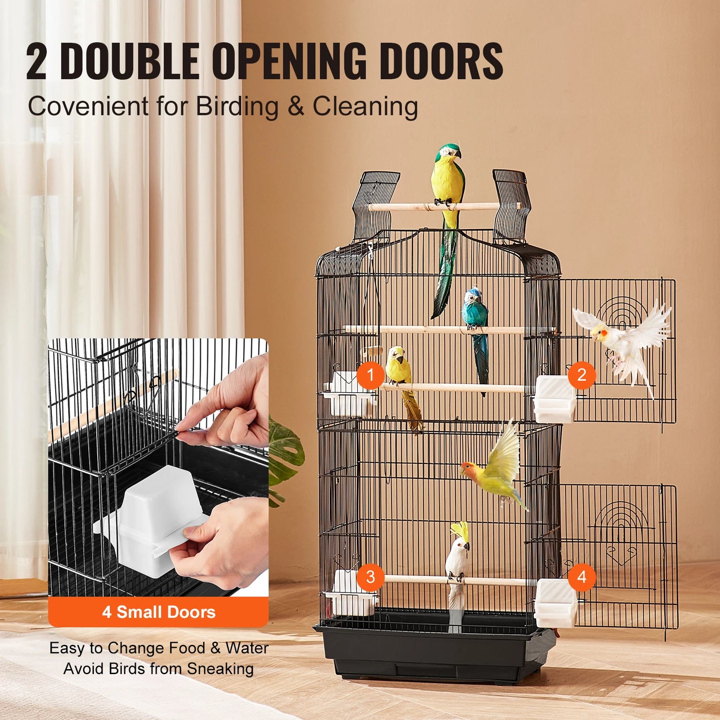 SucceBuy Open Top Large Parrot Cage With Swing And Perch
