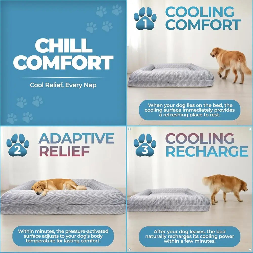 XL Orthopedic Cooling Dog Bed for Large & Senior Dogs - High-Density Foam, Waterproof, Washable, Non-Slip, Raised Bolster for Jo