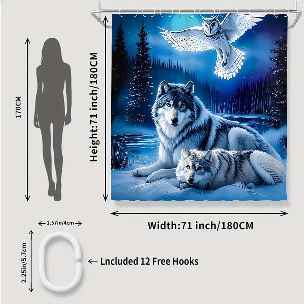 Snow Wolf Bathroom Four-piece Set - Avant-garde Waterproof Shower Curtain, creating a complete bathroom kit