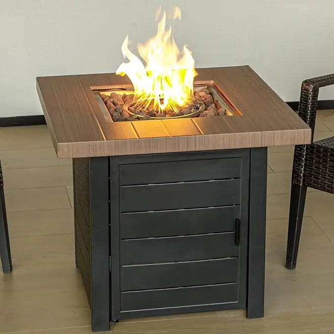 28 Inch Propane Fire Pit Table, Outdoor Gas Fire Pits with Lid & Lava Rock, 50000 BTU Firepit for Dinning, Party in Outside