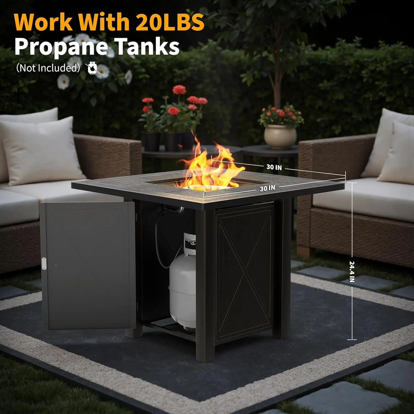 Premium Ceramic Tabletop Propane Fire Pit 50000 BTU With Lid And Lava