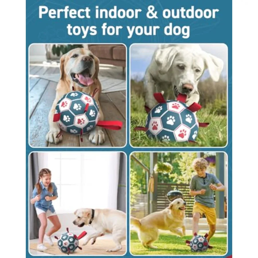 Dog Toys Soccer Ball with Straps Durable Giant Dog Balls Outdoor Dogs Toys Herding Ball Birthday Gifts 10 Inch