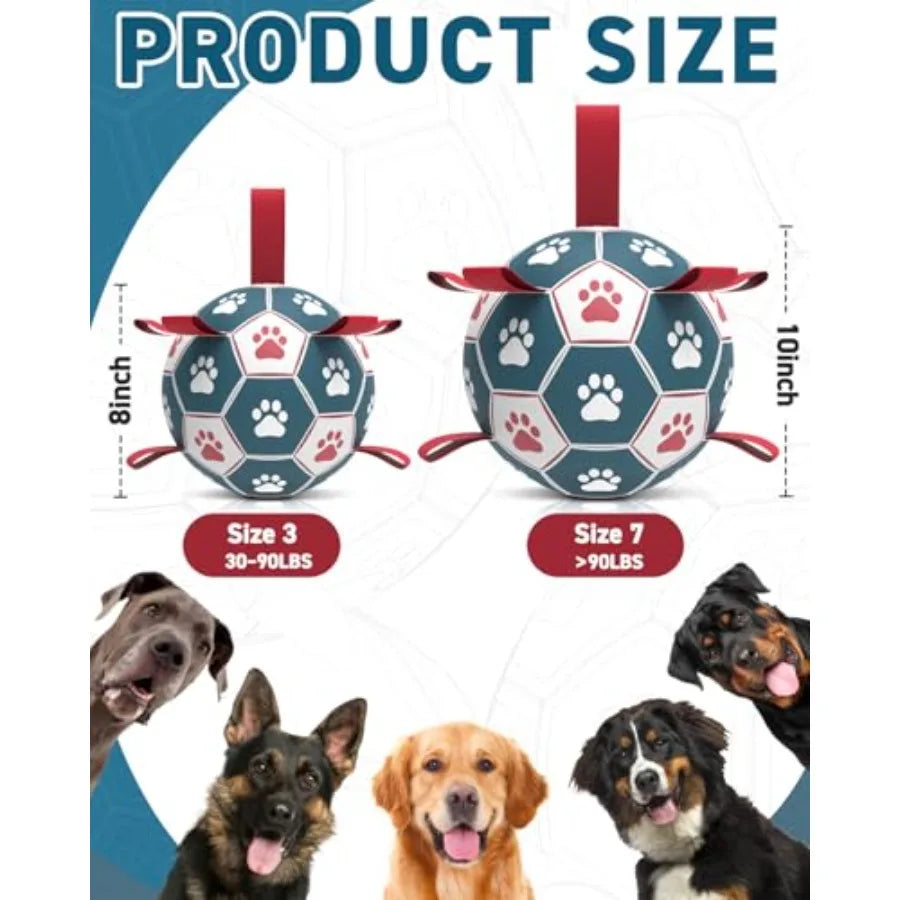 Dog Toys Soccer Ball with Straps Durable Giant Dog Balls Outdoor Dogs Toys Herding Ball Birthday Gifts 10 Inch