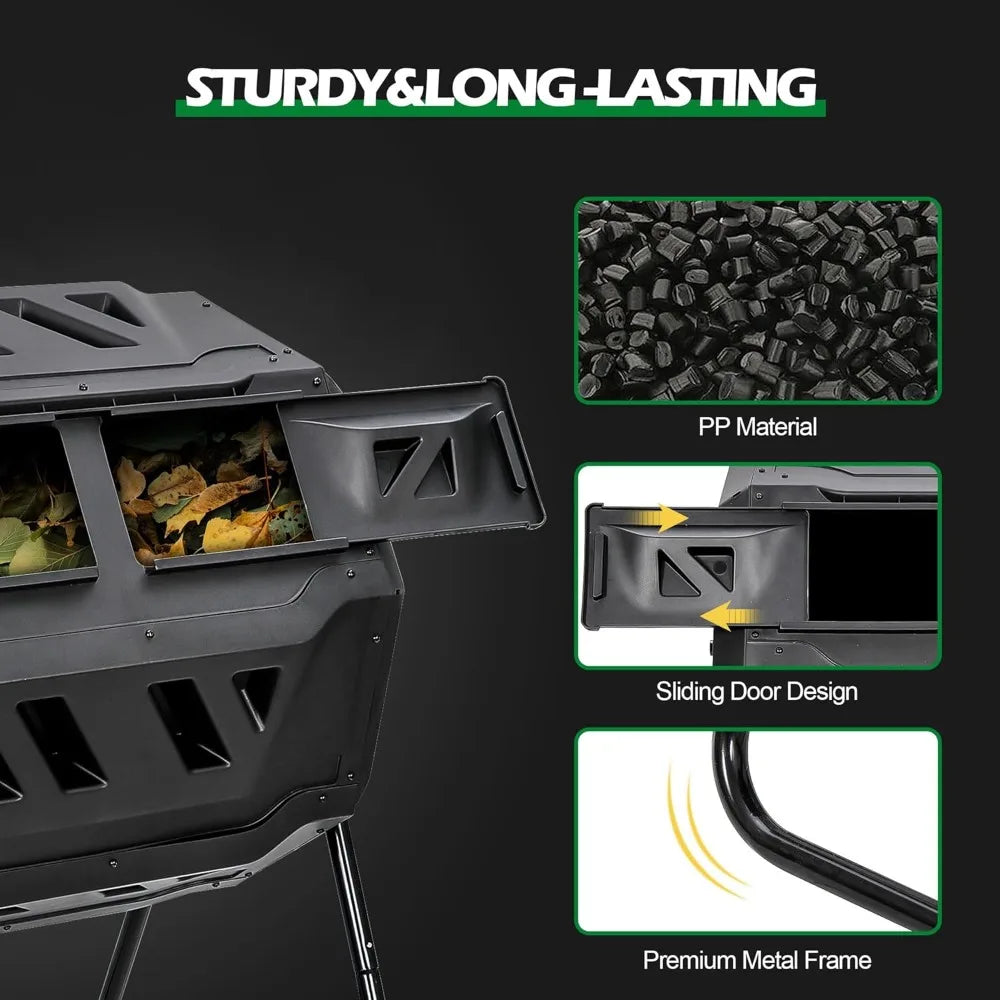 Dual-Chamber 43 Gallon Compost Tumbler Bin