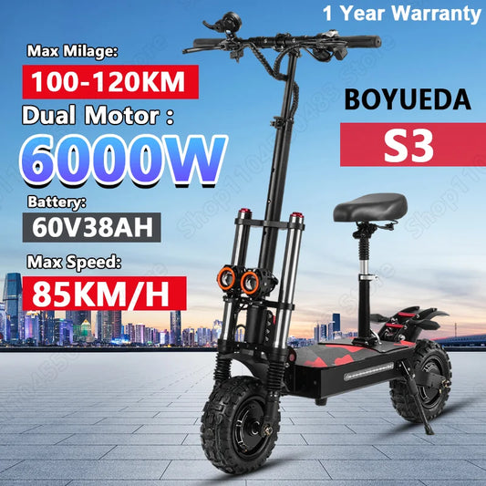 Boyueda S3 6000W Dual Motor Hydraulic Brake 60V Electric Scooter