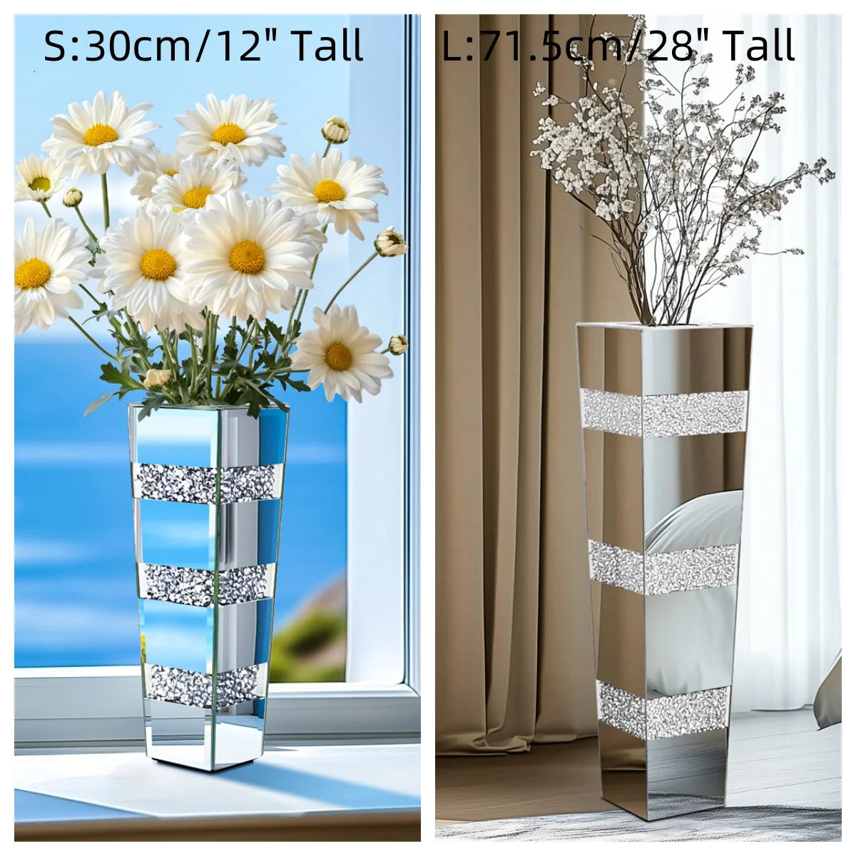 Elegant Modern Floor Vase With Crystal Diamond Accents