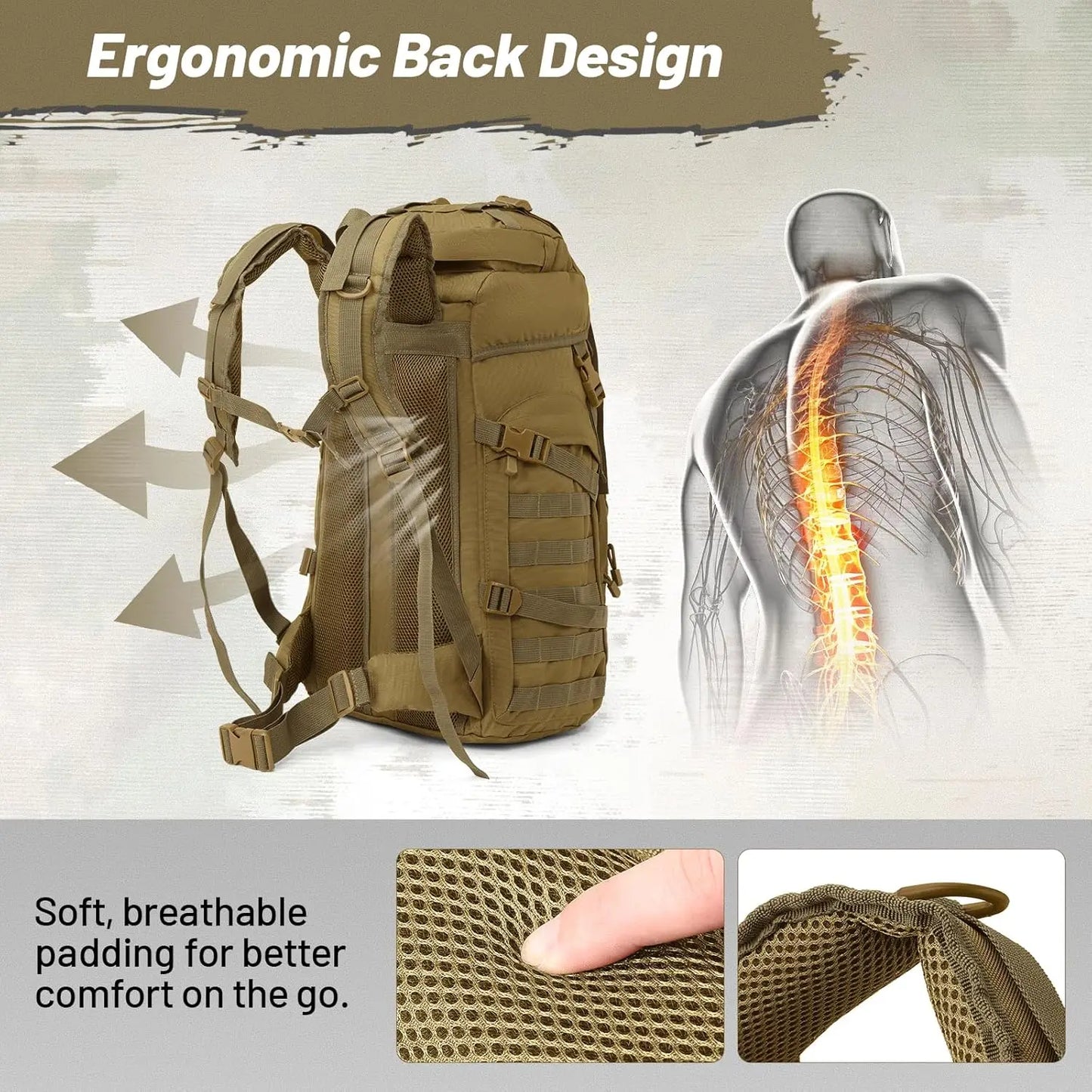 XMSJ Tactical Backpack Water-Resistant Molle Rucksack