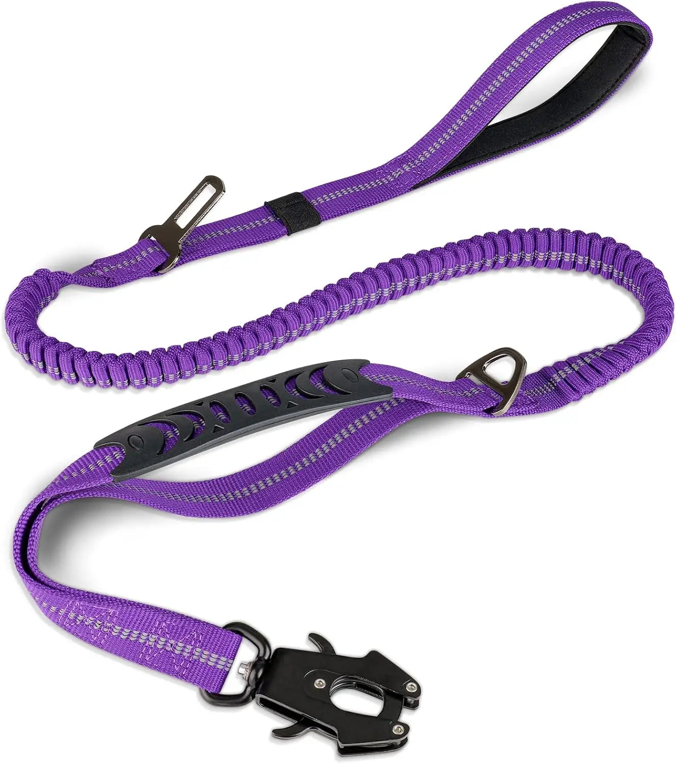 Reflective Shock Absorbing Tactical Dog Leash With Car Seatbelt