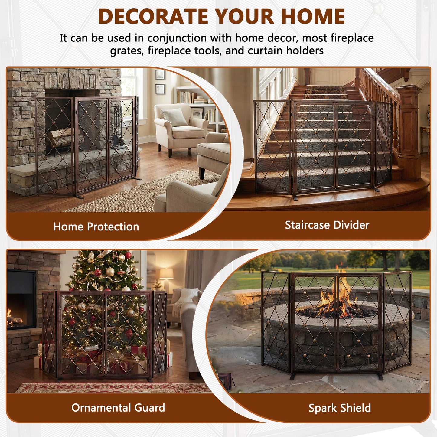 Fireplace Screen Wrought Iron Spark Guard For Gas Log Hearth