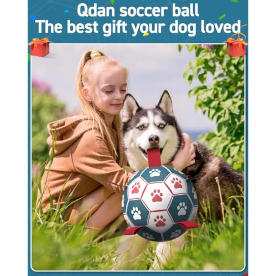Dog Toys Soccer Ball with Straps Durable Giant Dog Balls Outdoor Dogs Toys Herding Ball Birthday Gifts 10 Inch