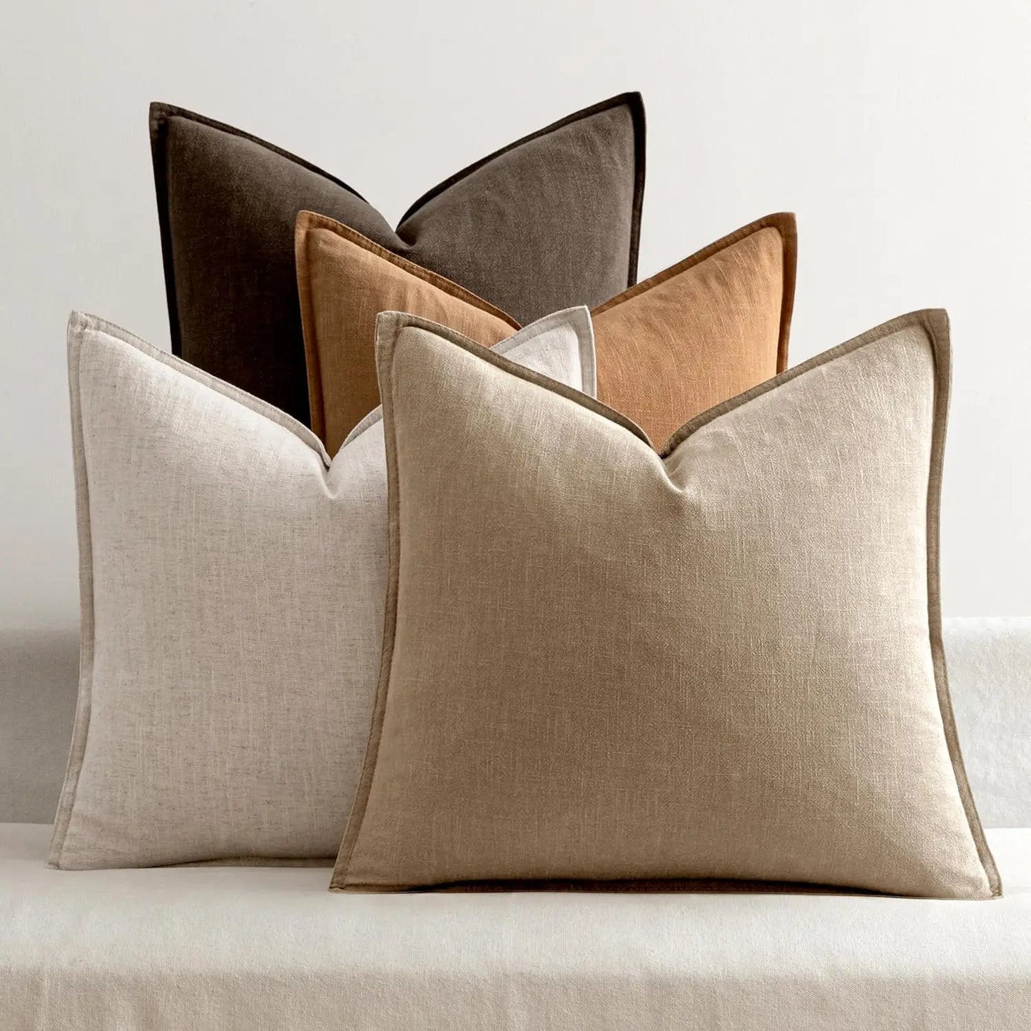 Neutral Brown Linen Pillow Covers Pack of 4, Soft Accent Boho Farmhouse Decor for Living Room Bed Sofa 20x20 Inch