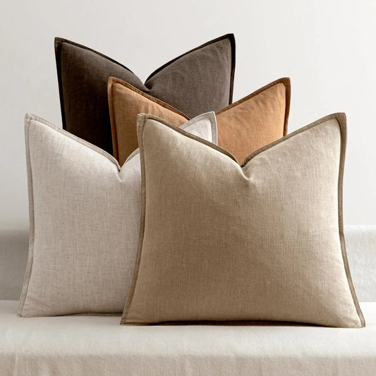 Neutral Brown Linen Pillow Covers Pack of 4, Soft Accent Boho Farmhouse Decor for Living Room Bed Sofa 20x20 Inch