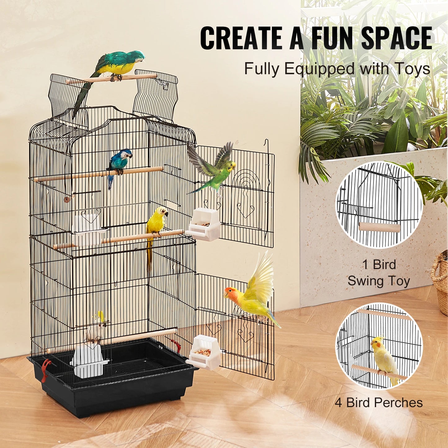 SucceBuy Open Top Large Parrot Cage With Swing And Perch