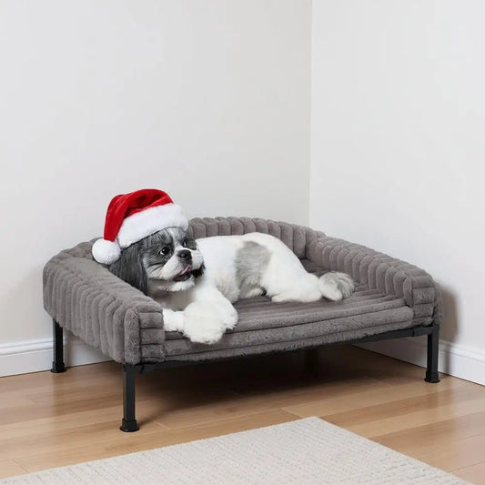 Elevated Dog Bed with Bolster Cushion, Plush Dog Couch Beds for Small Dogs, Washable Raised Pet Cot with Non-Slip Feet for Indoo