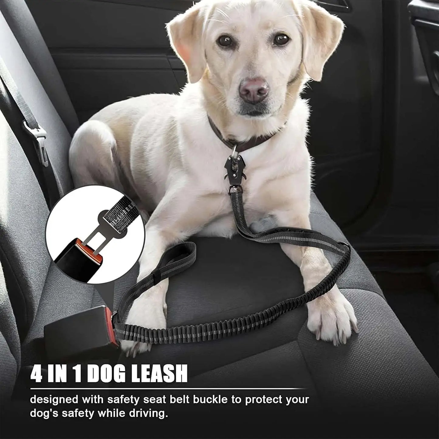 Reflective Shock Absorbing Tactical Dog Leash With Car Seatbelt