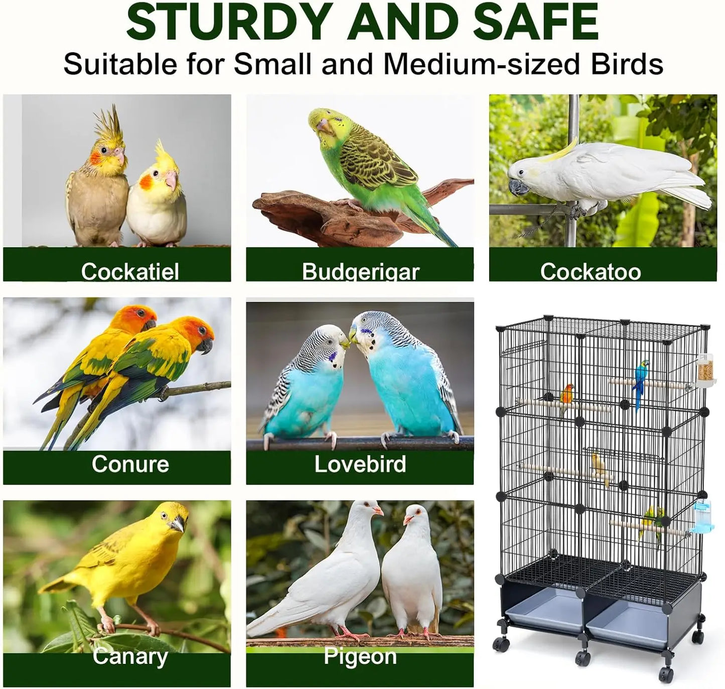 Parrot Cage With Wood Perches And SlideOut Tray Access