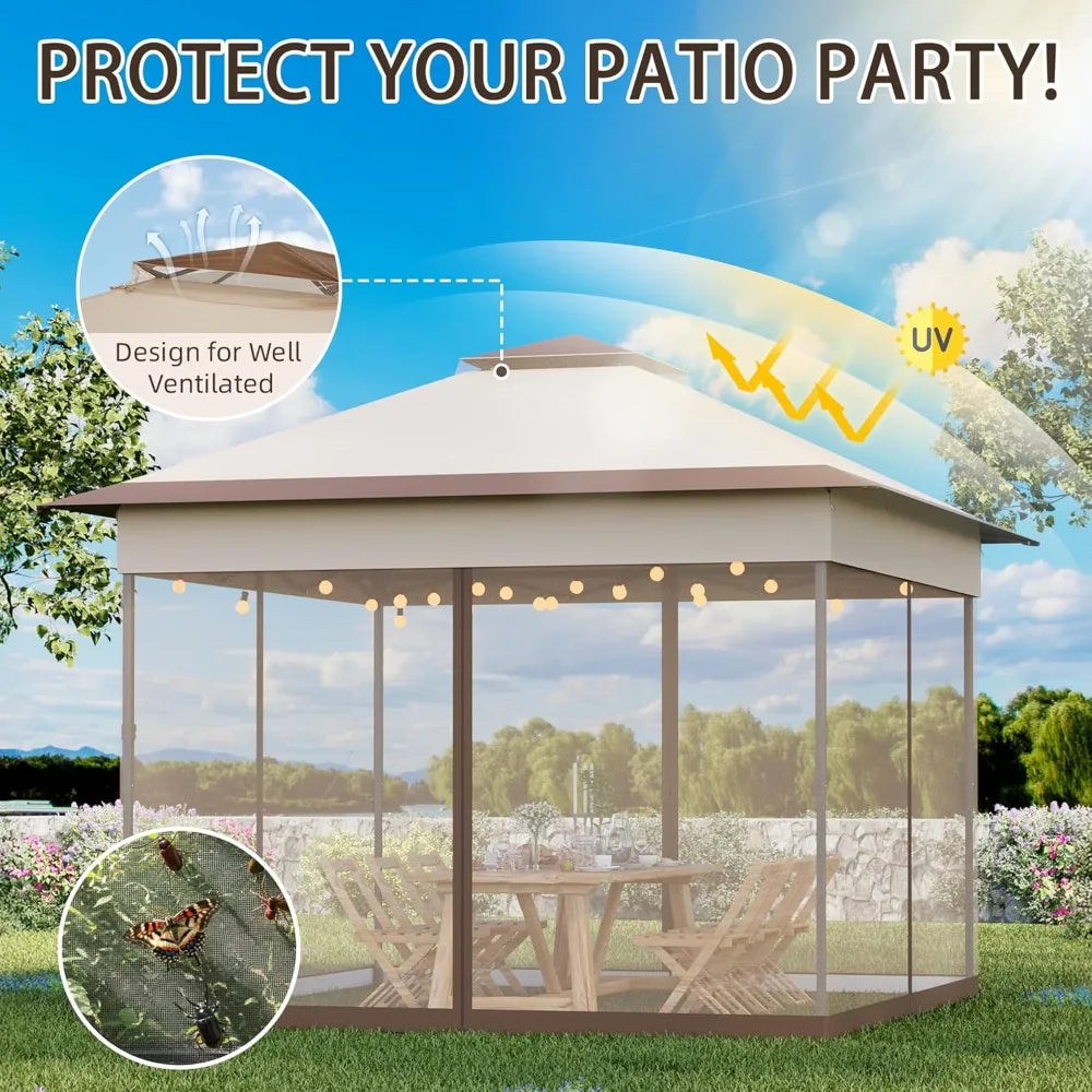 11x11 Pop Up Gazebo Tent with Mosquito Netting – Quick Set Up, Water-Resistant Outdoor Canopy for Patio, Garden, Backyard, and