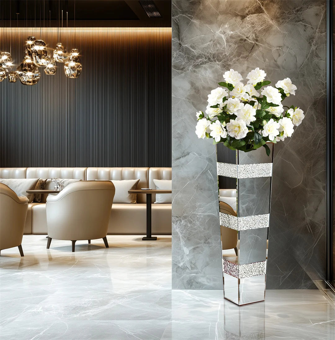 Elegant Modern Floor Vase With Crystal Diamond Accents