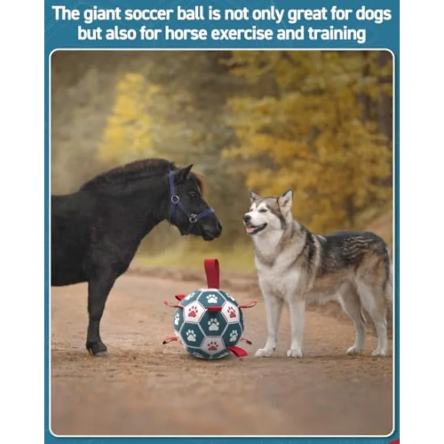 Dog Toys Soccer Ball with Straps Durable Giant Dog Balls Outdoor Dogs Toys Herding Ball Birthday Gifts 10 Inch