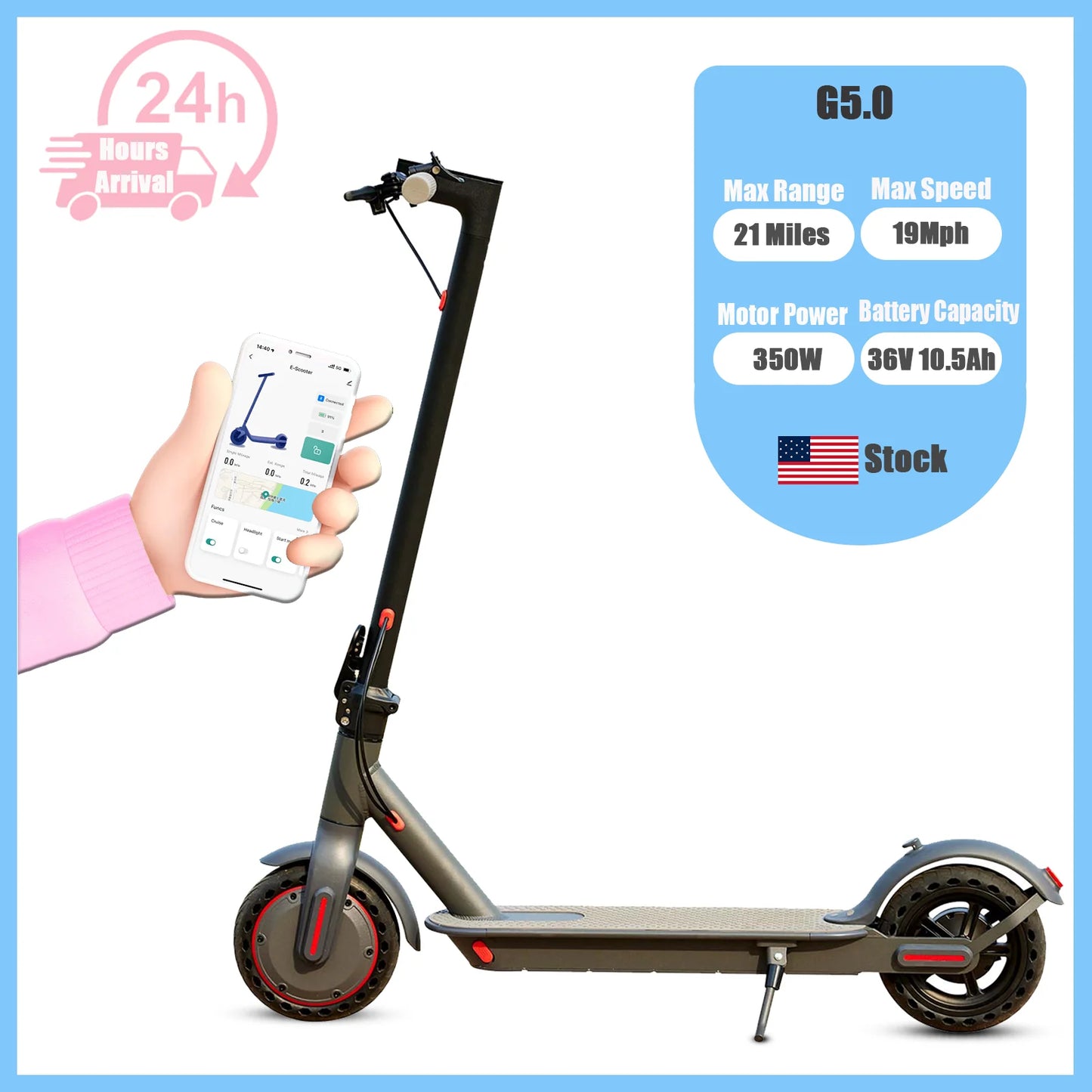 G5.0 Electric Scooter 36V 10.5Ah Long Range Foldable
