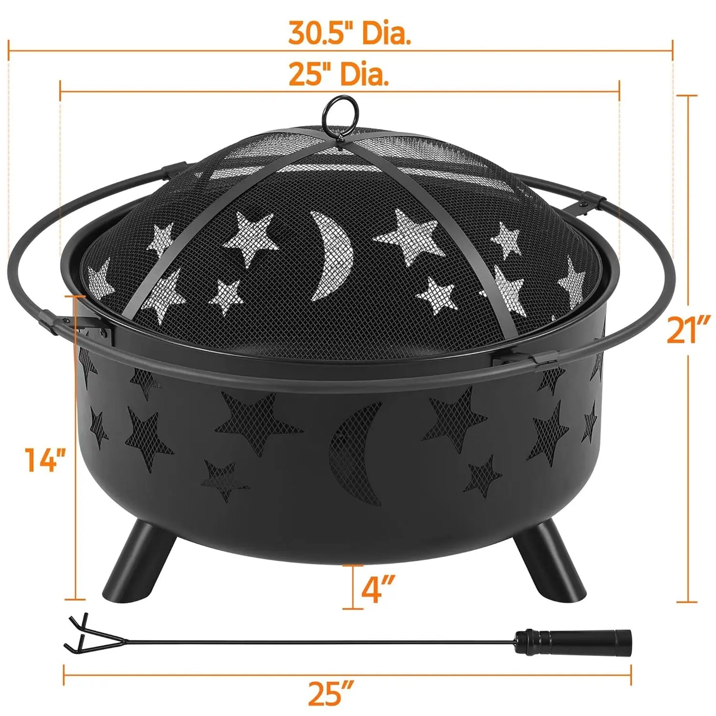 Fire Pit 30in Fire Pits for Outside Wood Burning Outdoor Fireplace with Spark Screen, Poker for Bonfire Patio, Customized