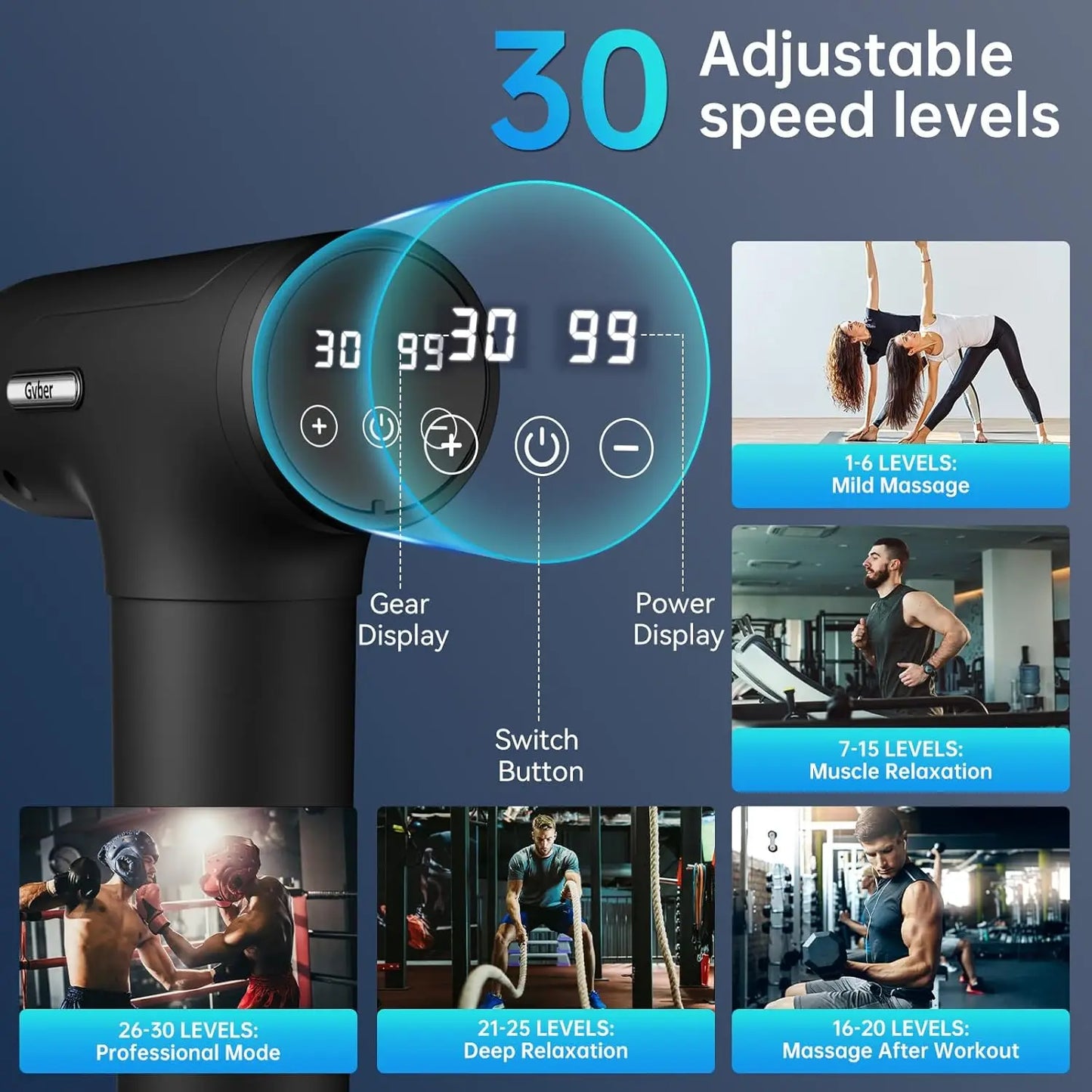 Massage Gun Deep Tissue, Handheld Back Massager for Athletes with 6 Attachments & 30 Speed, Black