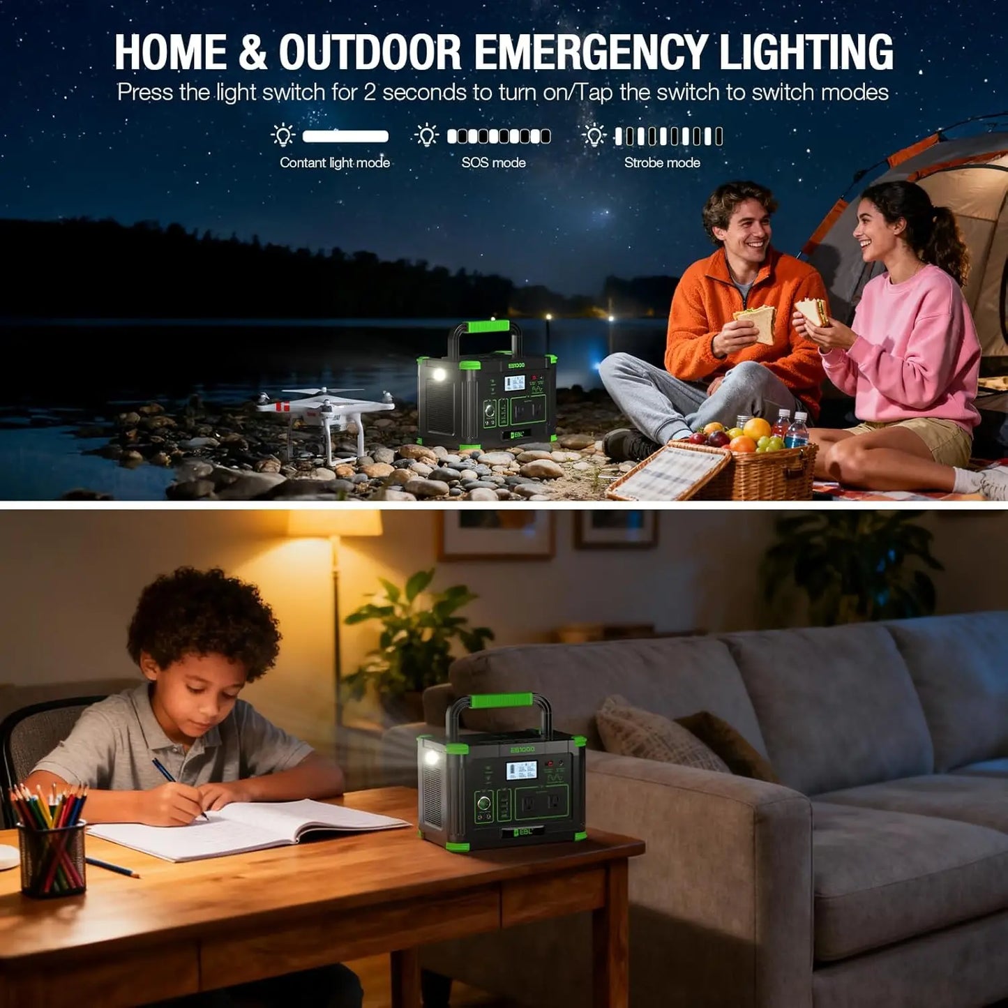 Portable Power Station 999Wh 1000W For Camping Wireless Charger