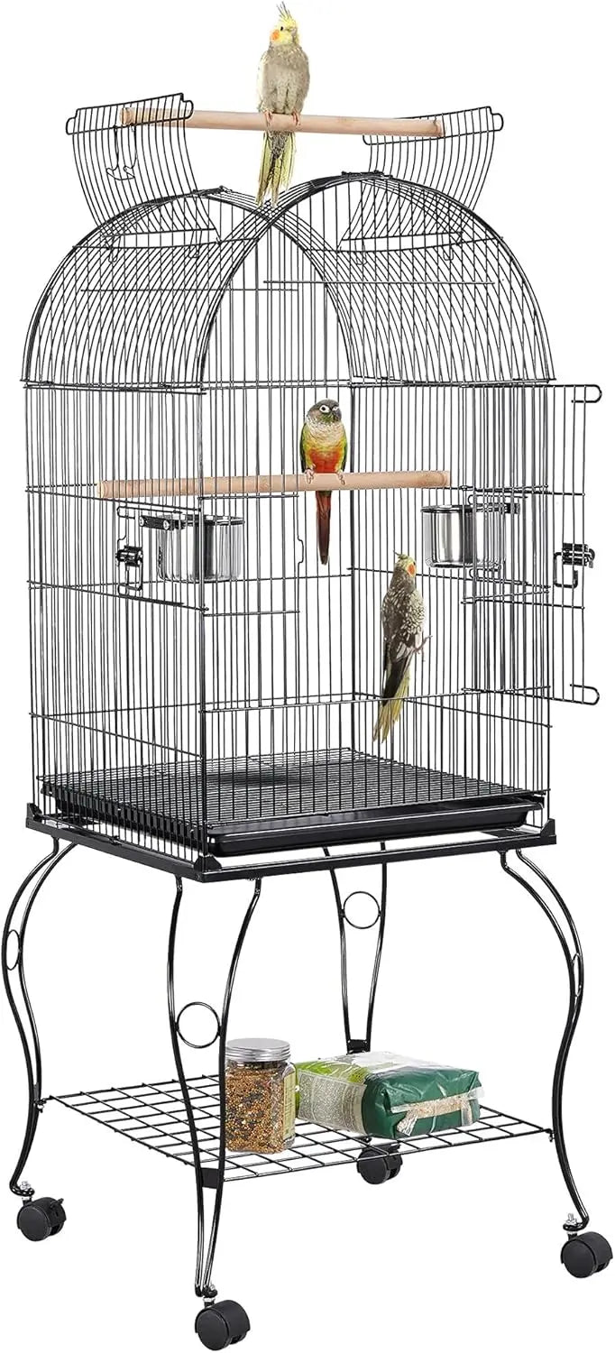 59-Inch Rolling Standing Medium Dome Open Top Bird Cage for Parrots Cockatiels Sun Conures Parakeets
