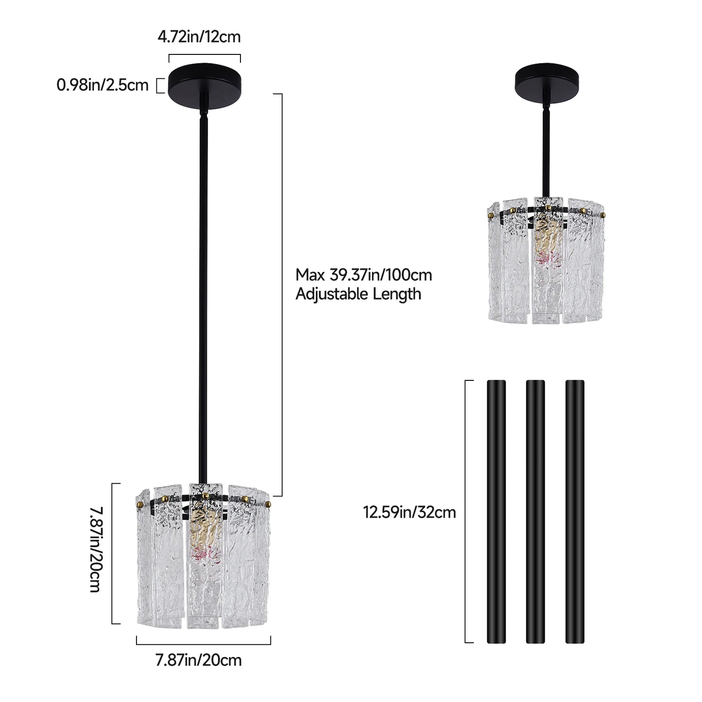 VETRULUS Crystal Glass Pendant Ceiling Light Modern Bedroom Lamp