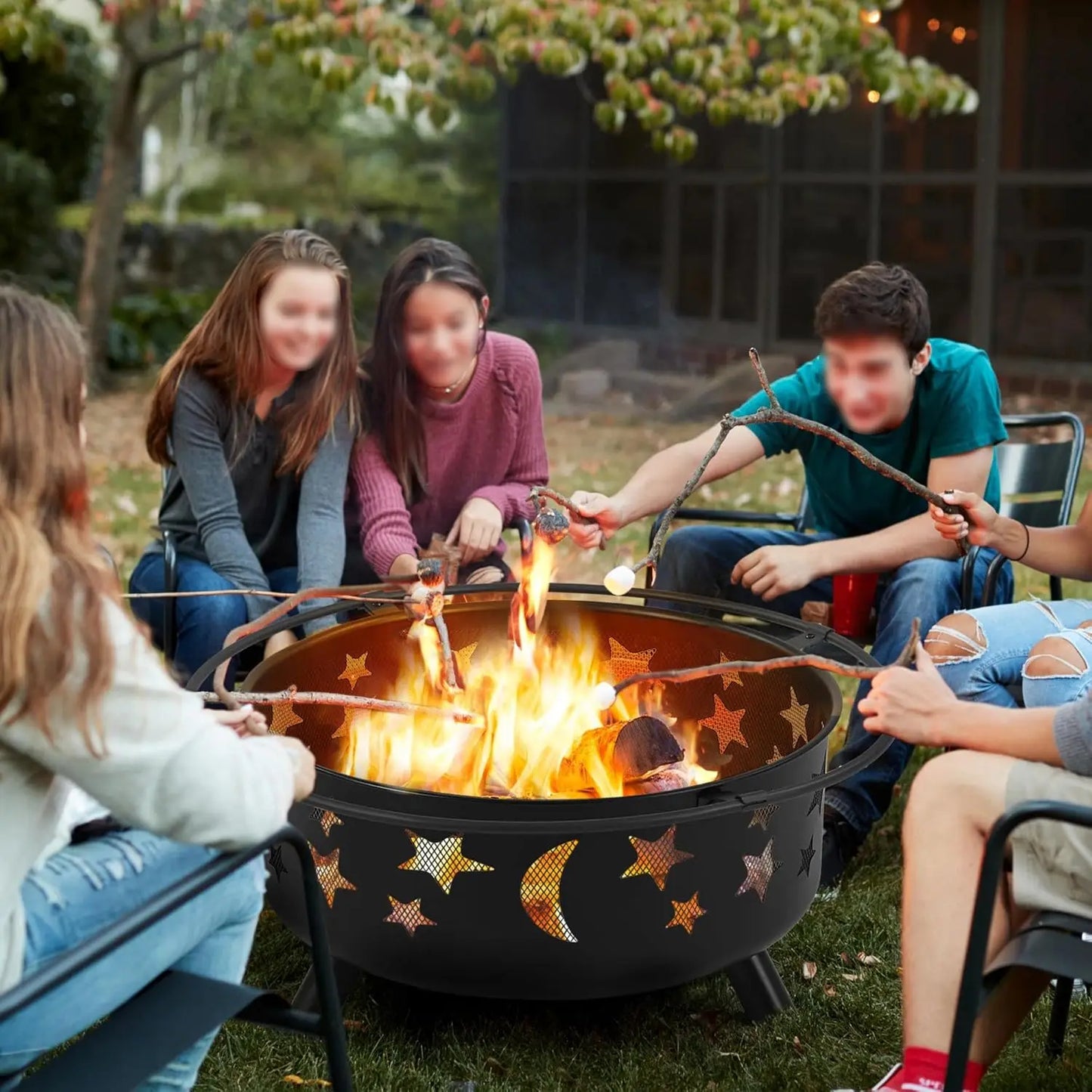 Fire Pit 30in Fire Pits for Outside Wood Burning Outdoor Fireplace with Spark Screen, Poker for Bonfire Patio, Customized